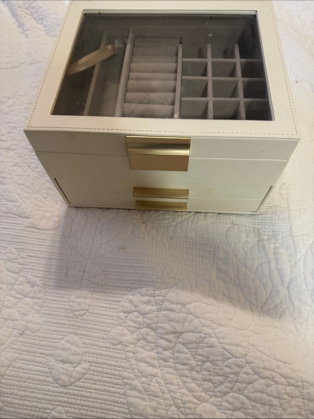 White Jewelry Organizer Box with Gold Hardware - Unbranded